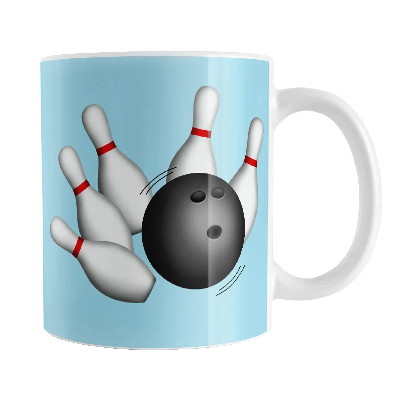 personalized insulated mugs for work -Bowling Ball and Pins Blue Bowling Mug