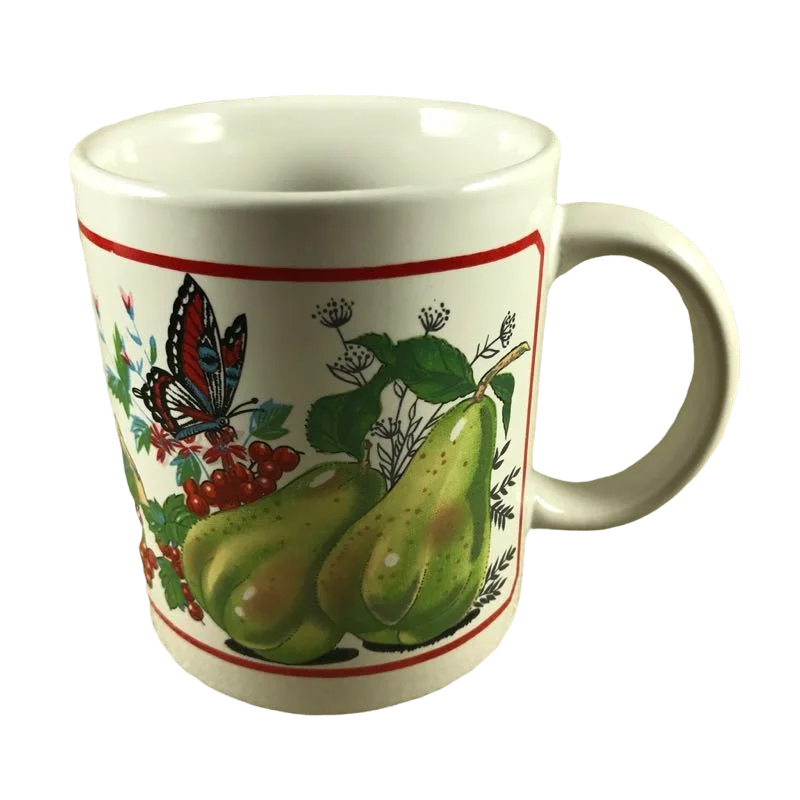 custom engraved coffee cups for gifts -Butterflies, Berries, And Pears Mug Allied Design