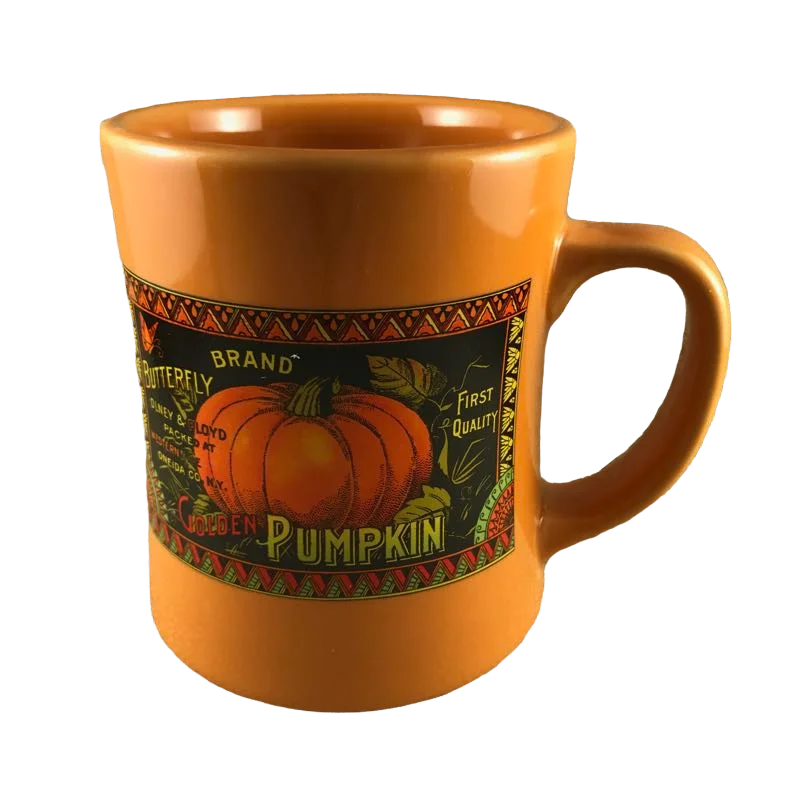 custom coffee cups with photo for family -Butterfly Brand Golden Pumpkin Orange Mug Starbucks Barista