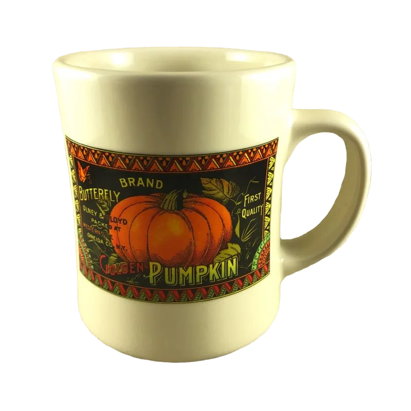 funny custom coffee cups for family -Butterfly Brand Golden Pumpkin White Mug Starbucks Barista