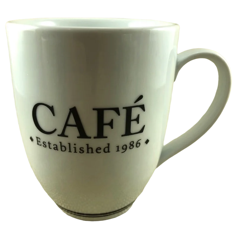 personalized funny coffee cups -Cafe Established 1986 Mug Pottery Barn