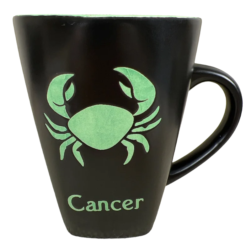 luxury custom coffee tumblers for gifts -Cancer Tall Zodiac Etched Square Bottom Green Interior Mug Fisher