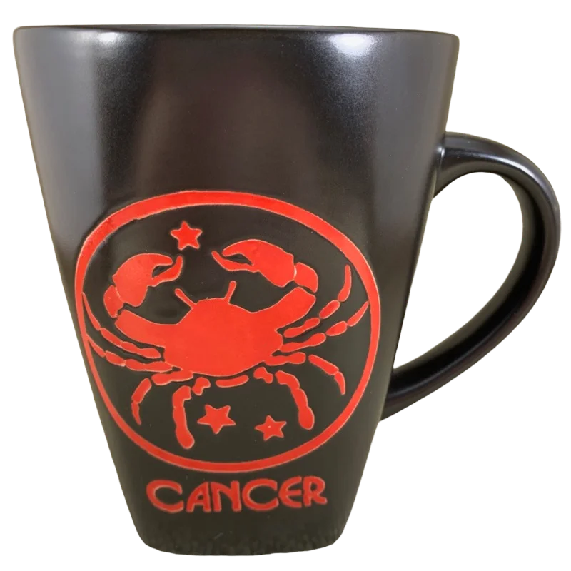 best personalized coffee mugs for business -Cancer Tall Zodiac Etched Square Bottom Red Interior Mug Fisher