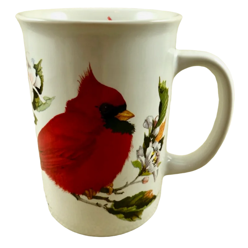 insulated tea cups for work -Cardinals Sitting On A Branch With Flowers Birds Valerie Pfeiffer Mug Capilano