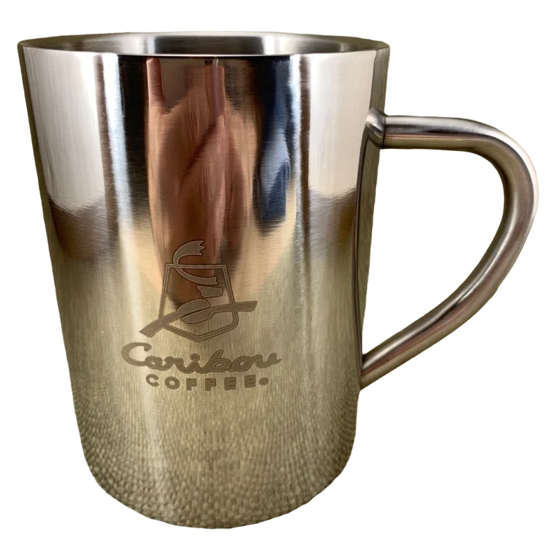 unique glass coffee tumblers -Caribou Coffee Metal Mug