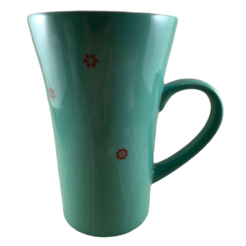 cute and funny coffee mugs -Caribou Coffee Tall Green Floral Mug