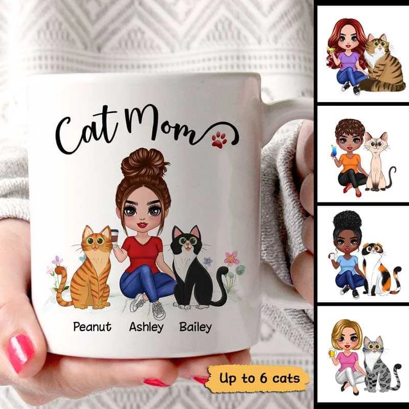 best coffee mugs for office use -Cat Mom Doll Sitting Personalized Mug