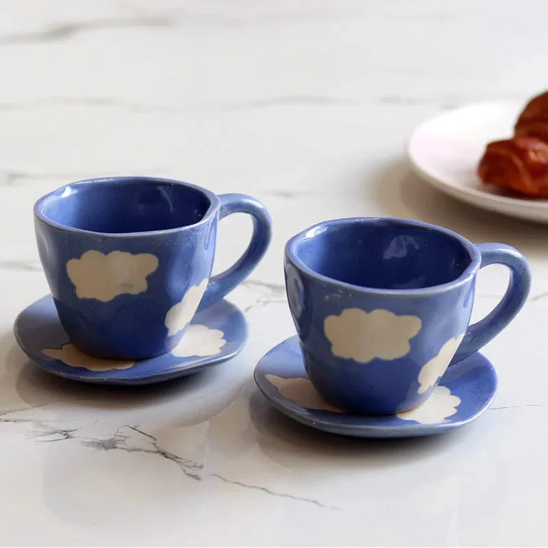 custom ceramic mugs for wedding -Cloud Mug With Saucer | Set of 2