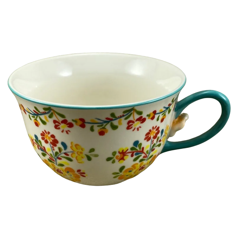 large travel mugs with handle -Cadiz Floral Mug with Teal Handle and 3D Flower Mug Anthropologie