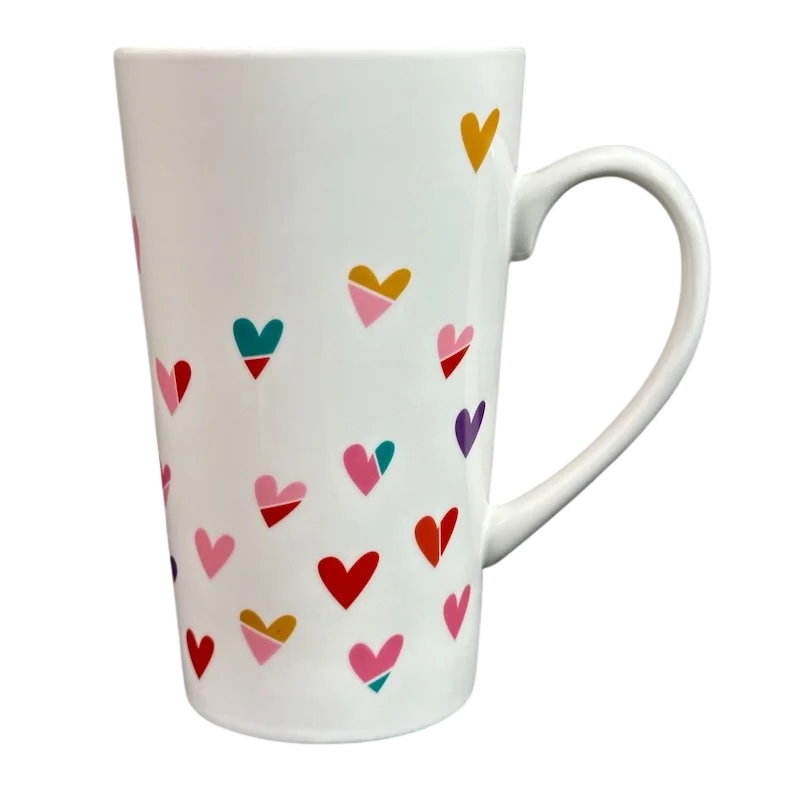 best custom ceramic travel mugs -Colorful Hearts Tall White 14oz Mug Without Lid Starbucks