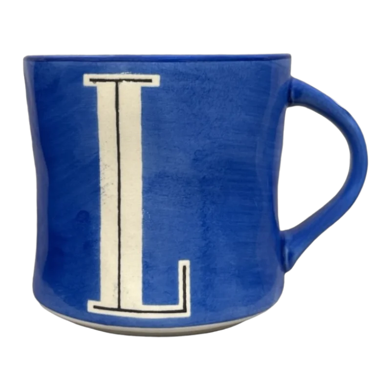 funny ceramic coffee mugs for coworkers -Colorway Hand Painted Letter "L" Monogram Initial Mug Anthropologie