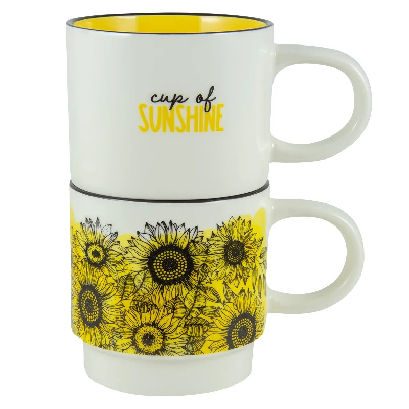 cute custom coffee cups for kids -Cup Of Sunshine Stackable Two Piece Ceramic Mug Set