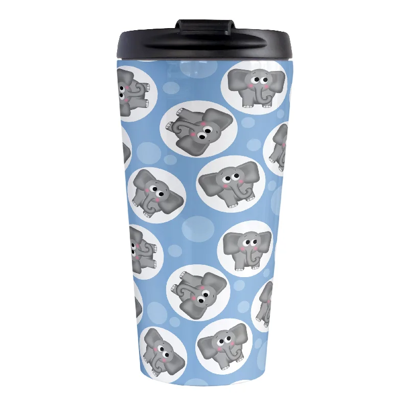 best ceramic coffee cups for gifts -Cute Blue Elephant Pattern Travel Mug