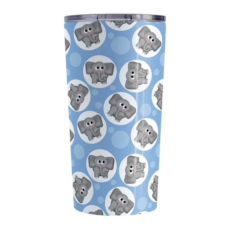 personalized stainless steel coffee cups -Cute Blue Elephant Pattern Tumbler Cup