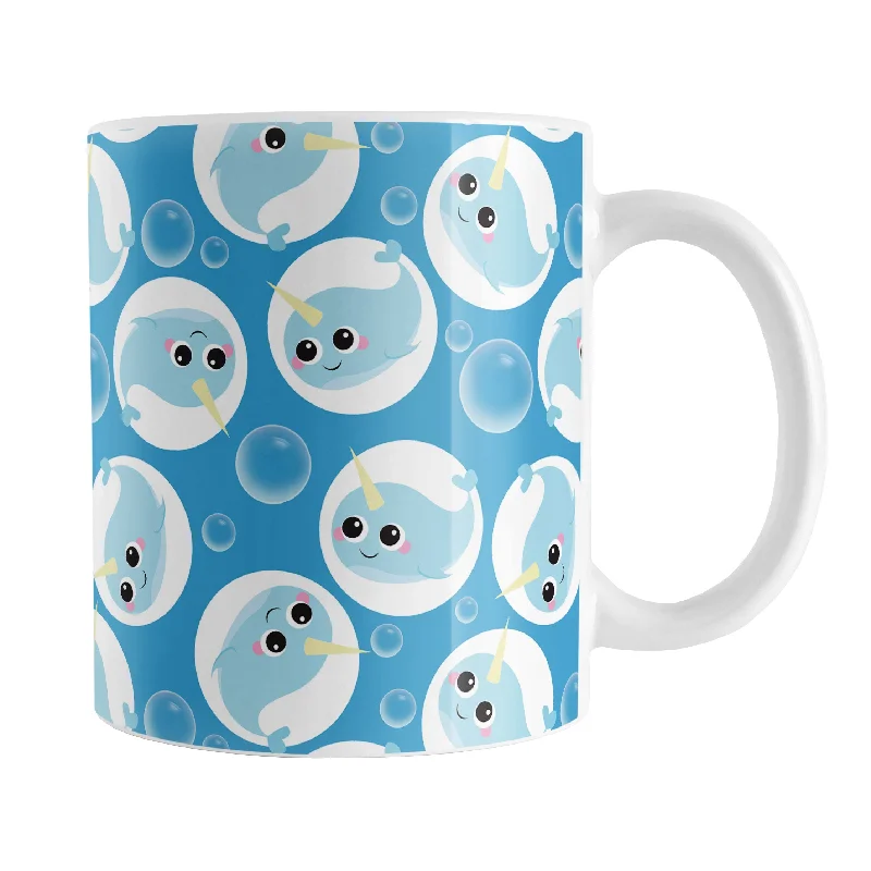 insulated mugs with custom logo -Cute Blue Narwhal Bubble Pattern Mug