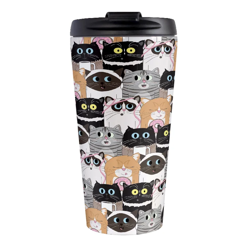 funny personalized coffee tumblers -Cute Cat Stack Pattern Travel Mug