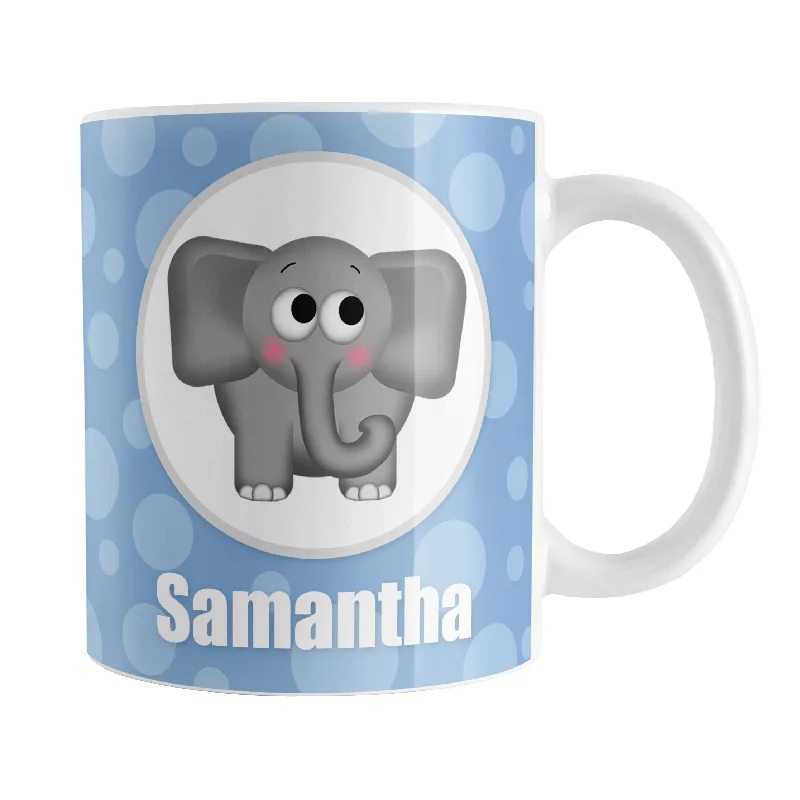 trendy coffee mugs for work -Personalized Cute Elephant Bubbly Blue Mug