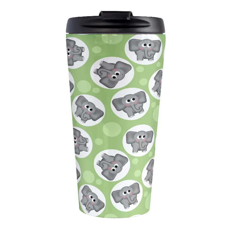 custom made coffee tumblers -Cute Green Elephant Pattern Travel Mug