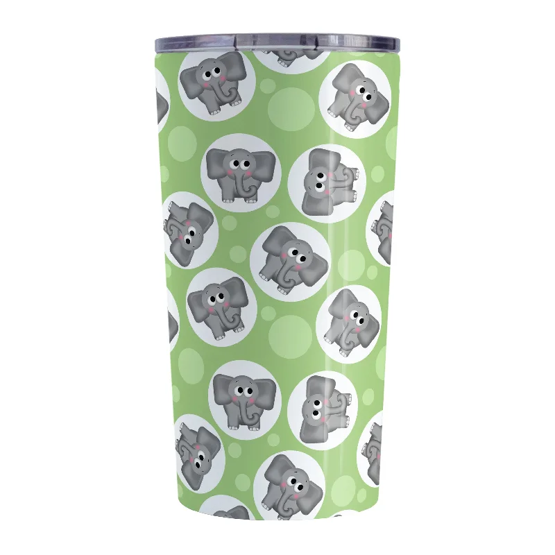 travel coffee mugs with logo -Cute Green Elephant Pattern Tumbler Cup