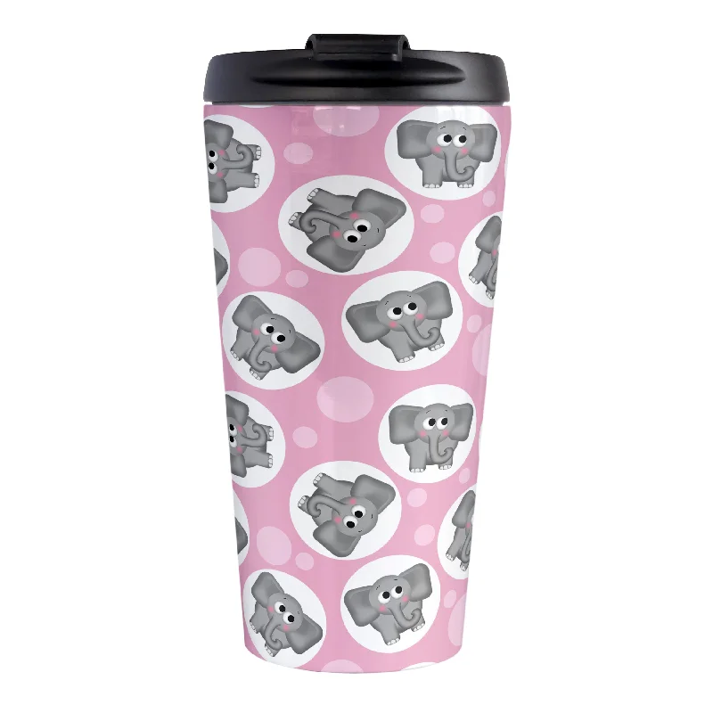 personalized insulated mugs for gifts -Cute Pink Elephant Pattern Travel Mug