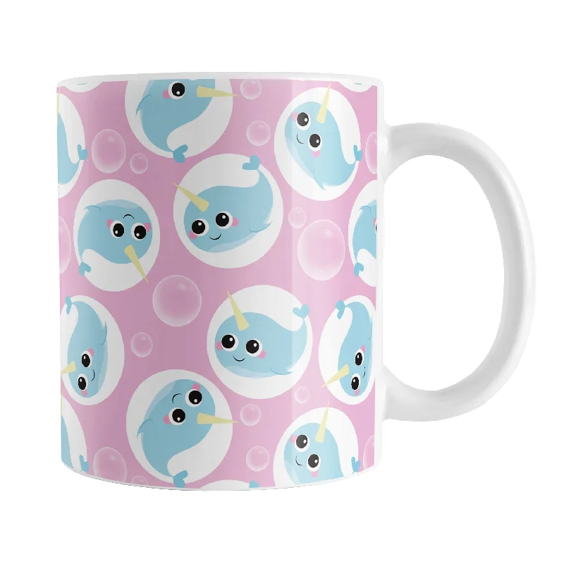 high quality glass coffee mugs -Cute Pink Narwhal Bubble Pattern Mug