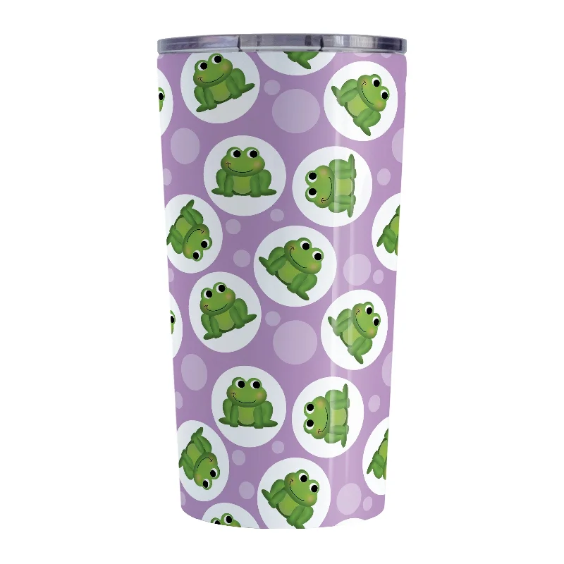 unique travel mugs for coffee -Cute Purple Frog Pattern Tumbler Cup