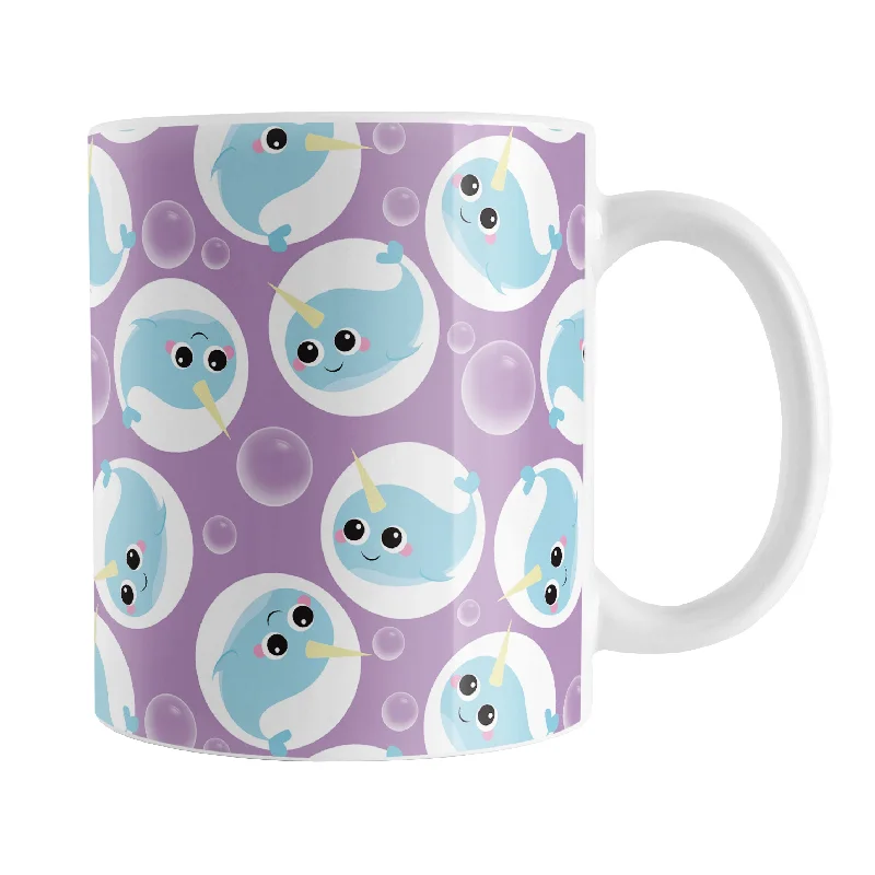 stainless steel cups with custom design -Cute Purple Narwhal Bubble Pattern Mug