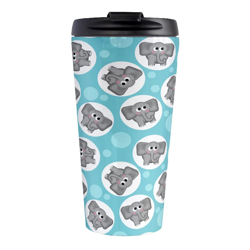 eco friendly travel mugs for gifts -Cute Turquoise Elephant Pattern Travel Mug