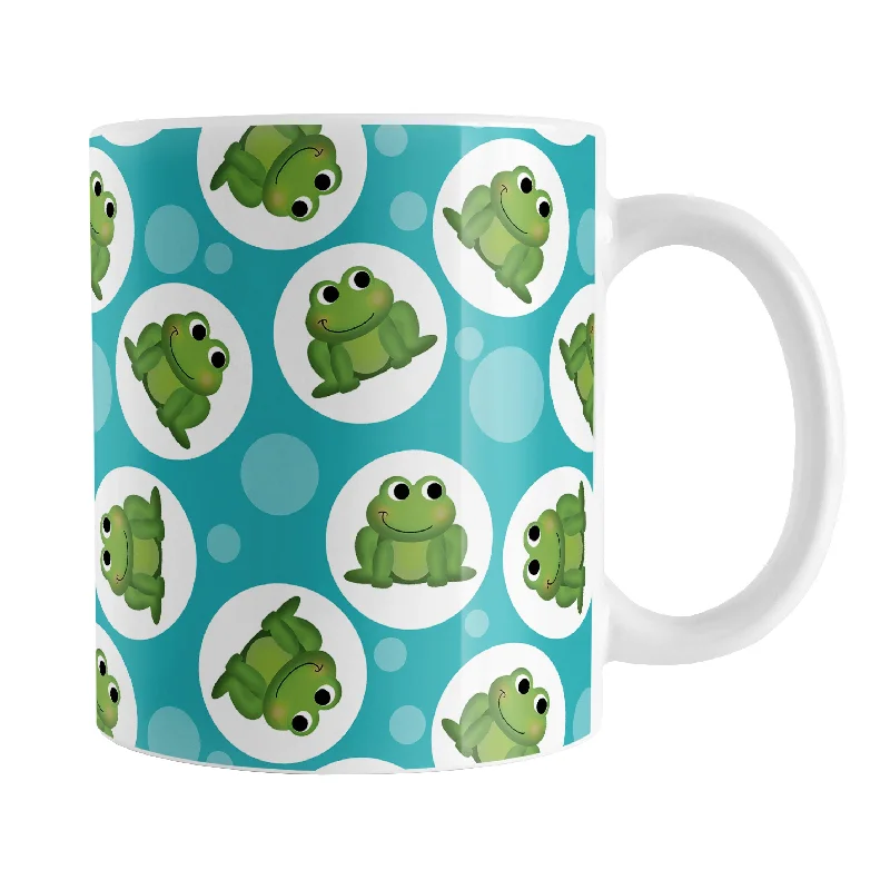 printed travel mugs for gifts -Cute Turquoise Frog Pattern Mug