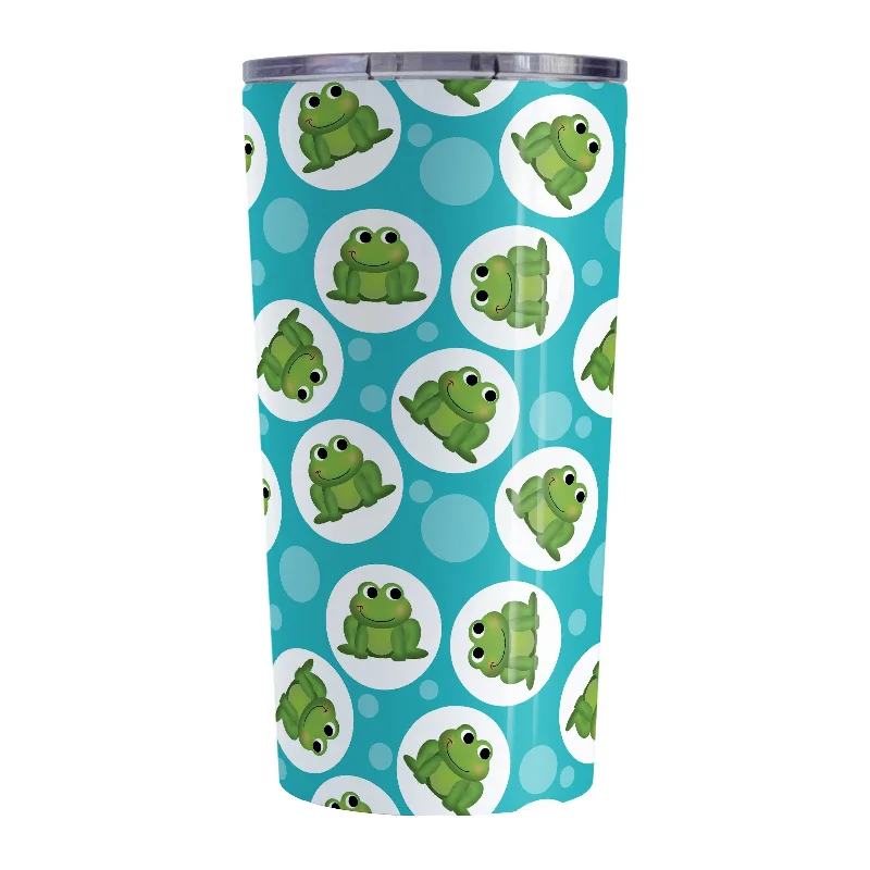 engraved coffee mugs with names -Cute Turquoise Frog Pattern Tumbler Cup