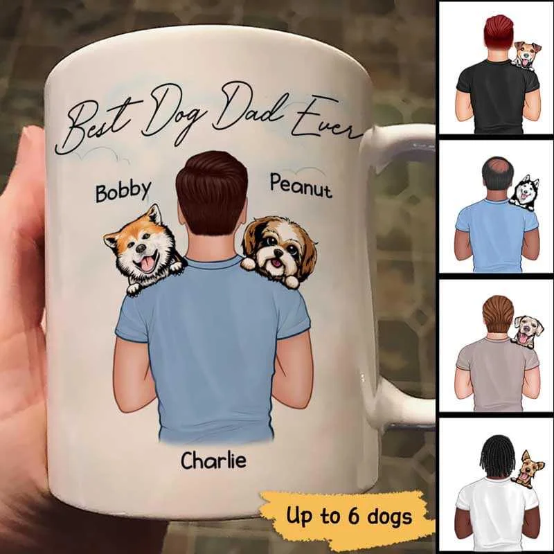 personalized insulated mugs with logo -Dad Carrying Dogs On Shoulder Best Dog Dad Ever Personalized Mug