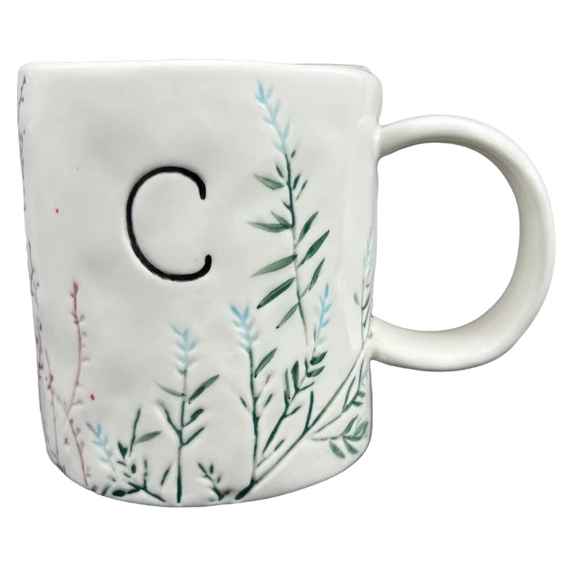 travel coffee mugs with logo -Dagny Hand Painted Letter "C" Monogram Initial Botanical Mug Anthropologie