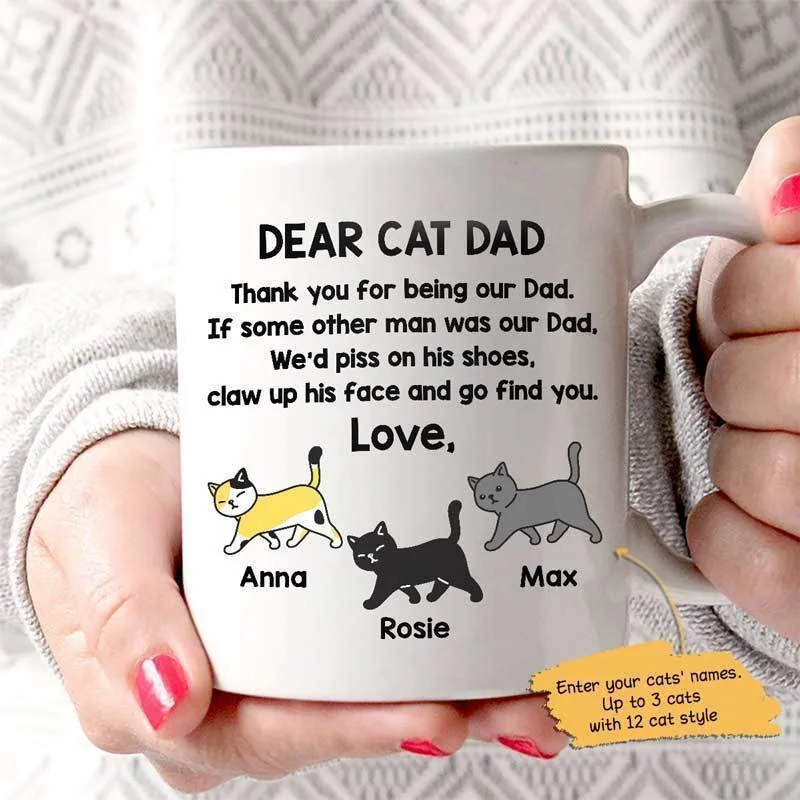 personalized ceramic tea cups -Dear Cat Dad Personalized Mug