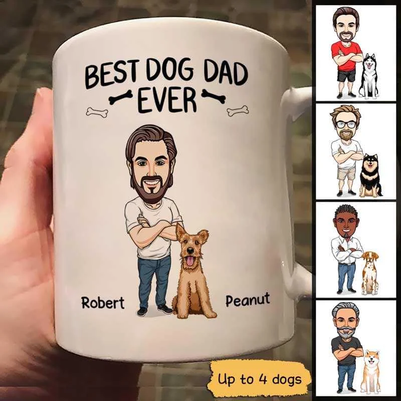 large mugs for tea lovers -Dog Dad Caricature Personalized Mug