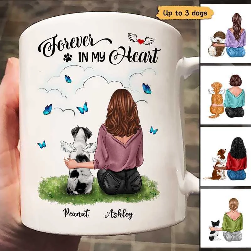 stainless steel coffee cups with logo -Dog Mom With Sitting Dogs Forever In My Heart Pet Memorial Personalized Mug