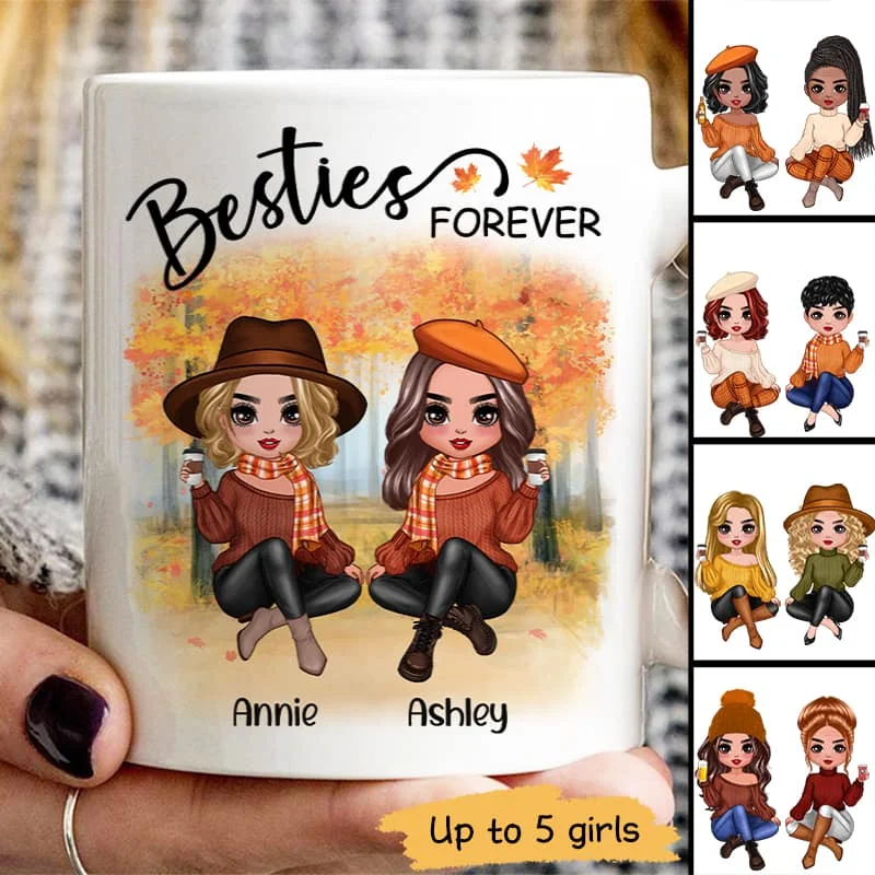 custom coffee mugs with your photo -Doll Best Friends Besties Sitting Fall Season Personalized Mug