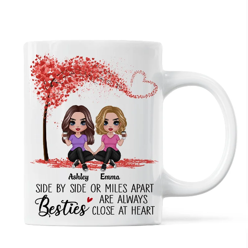 ceramic mugs with cute sayings -Doll Besties Sisters Sitting Miles Apart Close At Heart Personalized Mug