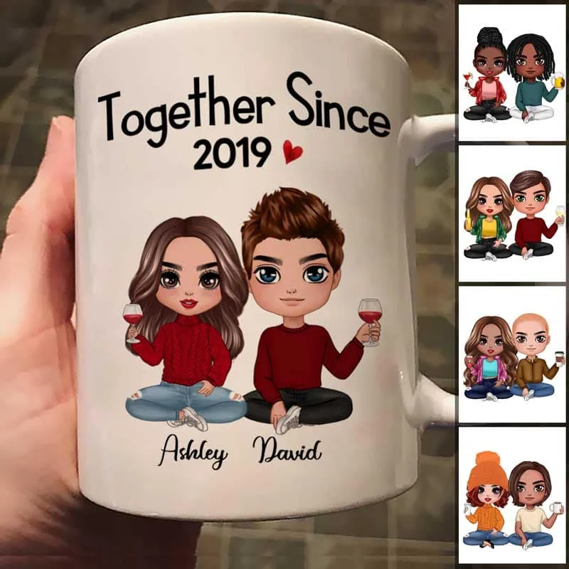 personalized stainless steel coffee cups -Doll Couple Sitting Gift For Him For Her Personalized Mug