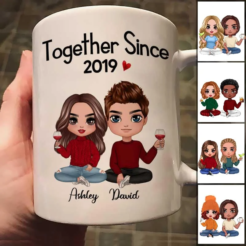 custom photo tea mugs -Doll Couple Sitting Gift For Him Gift For Her Personalized Mug