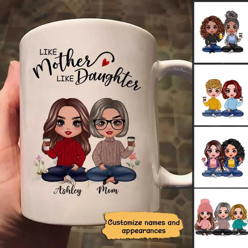 eco friendly custom tea mugs -Doll Mother And Daughters Personalized Mug