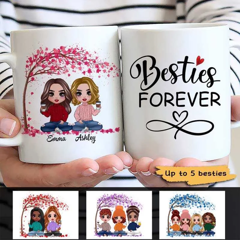 stylish coffee mugs with custom designs -Doll Girls Sitting Under Tree Gift For Besties Sisters Siblings Personalized Mug