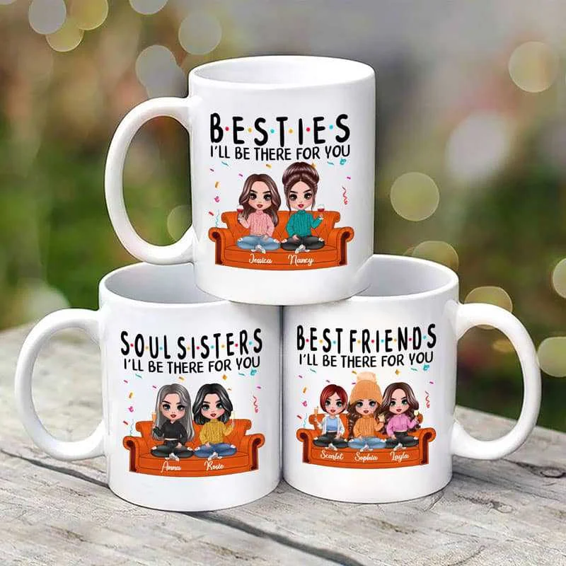 personalized large coffee cups -Doll Besties Sitting On Sofa FR Birthday Gift For Besties Best Friends Personalized Mug