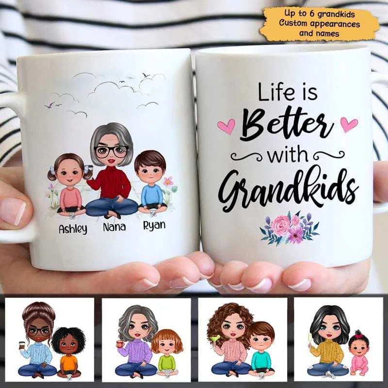 cute travel mugs for tea -Doll Grandma Better With Grandkids Personalized Mug