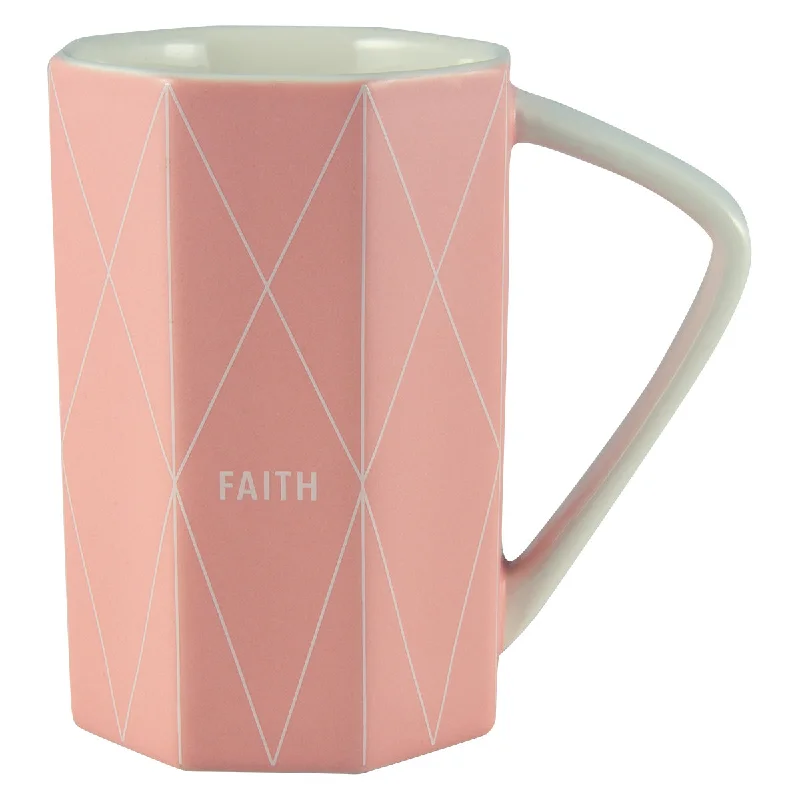 insulated coffee tumblers for work -Faith Geometrical Pink Ceramic Mug - Hebrews 11:1