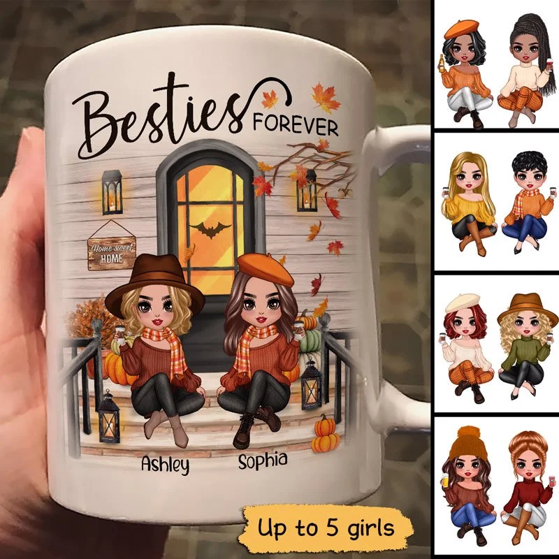 travel mugs for daily use -Fall Season Best Friends Sisters Front Porch Personalized Mug (11oz)