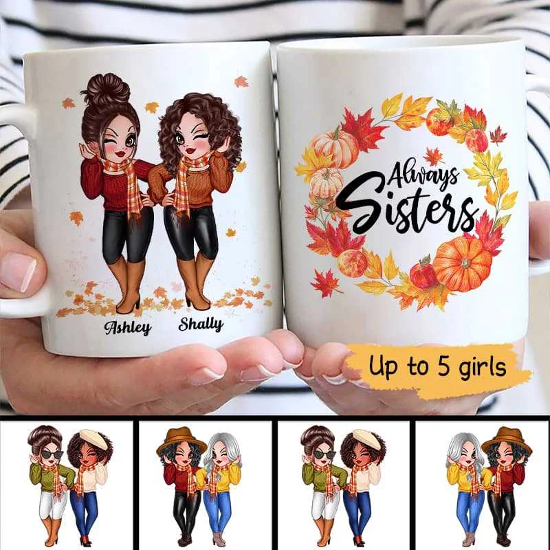 personalized insulated cups for hot drinks -Fall Season Wreath Pretty Girls Personalized Mug (11oz)