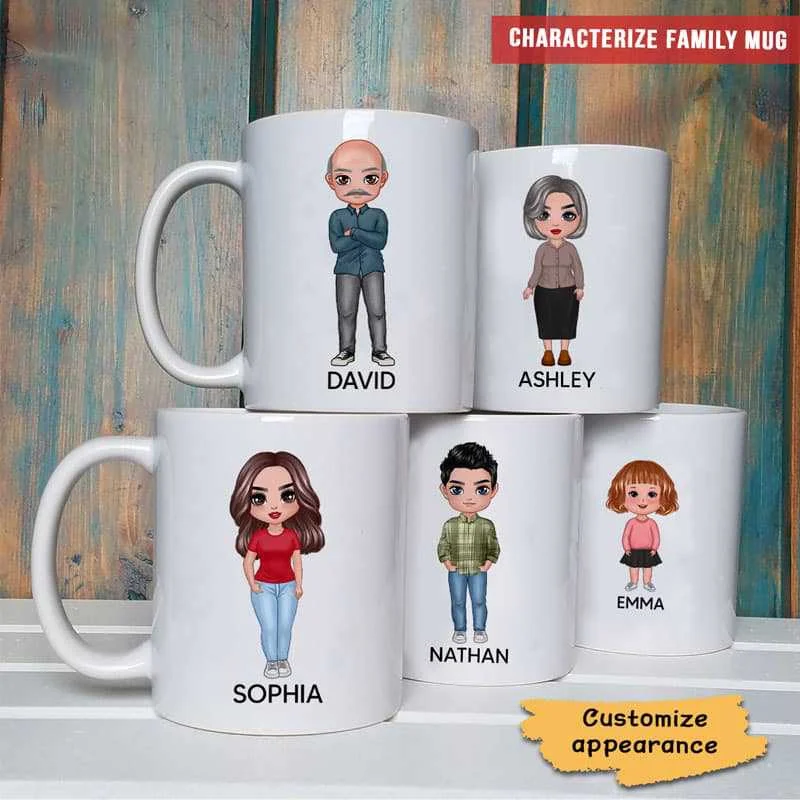 large coffee mugs with funny pictures -Family Members Characterized Doll Gift For Family Friends Birthday Gift Personalized Family Mug