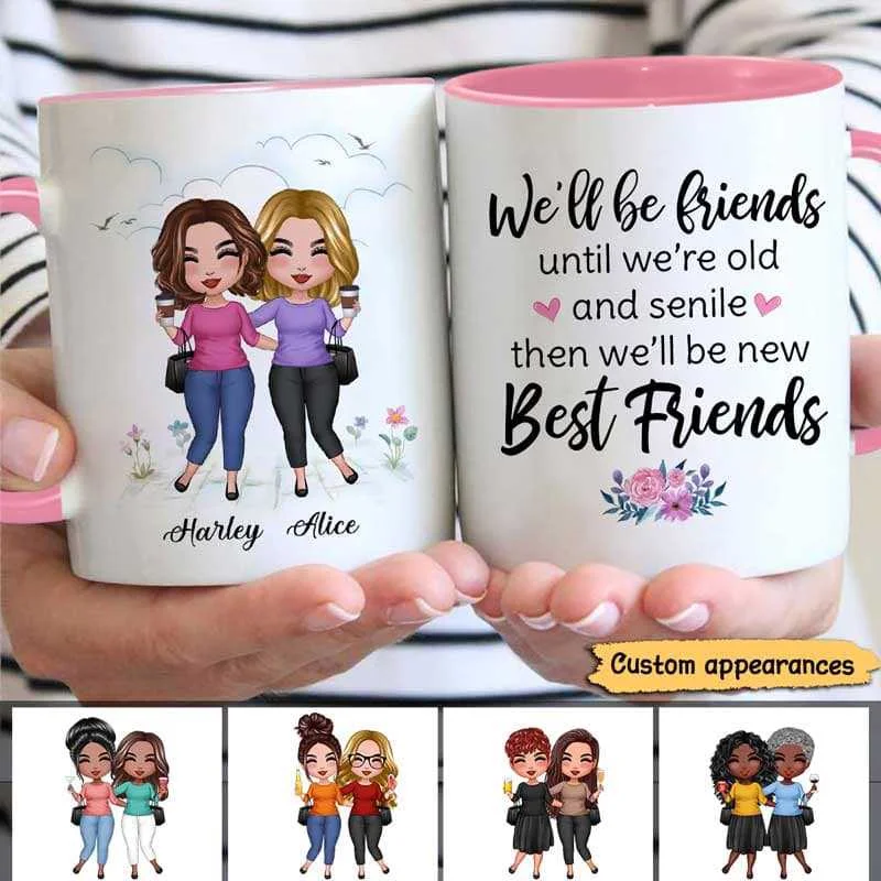 insulated tea cups with lid -Floral Doll Besties Best Friends Sisters Friends Until Old And Senile Personalized Mug