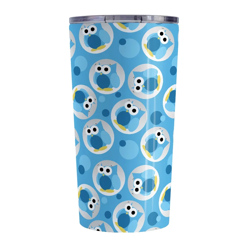 custom photo coffee tumblers -Funny Cute Blue Owl Pattern Tumbler Cup