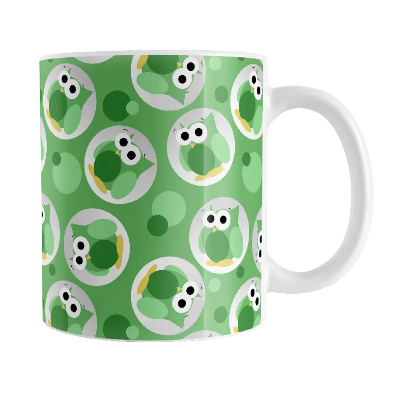 large coffee cups with funny sayings -Funny Cute Green Owl Pattern Mug